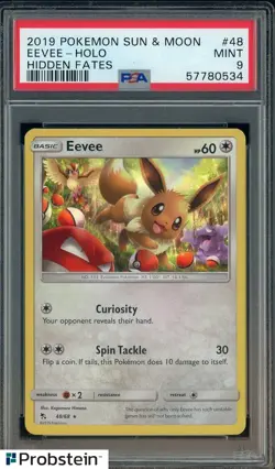 2019 Pokemon Sun & Moon Hidden Fates #48 Eevee - Holo PSA 9 MINT - Image 1