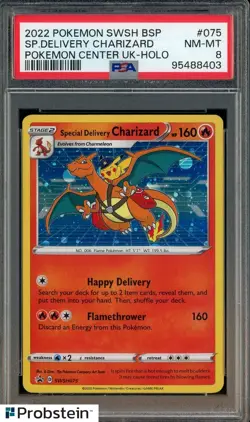 2022 Pokemon SWSH BSP Pokemon Center UK Holo Special Delivery Charizard PSA 8 - Image 1