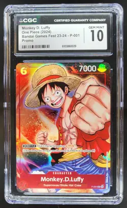 2024 ONE PIECE CCG MONKEY D. LUFFY PROMO BANDAI FEST P-001 CGC 10 D RC7 - Image 1