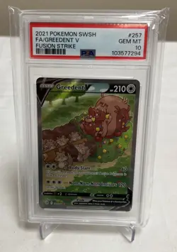 2021 Pokemon SWSH Fusion Strike #257/264 Full Art Greedent V PSA 10 - Image 1