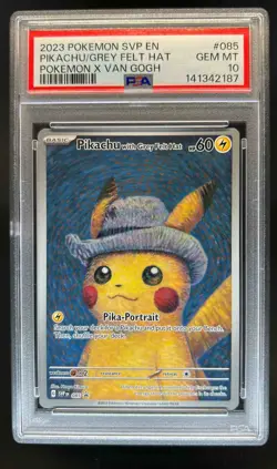 2023 Pokemon X Van Gogh Pikachu With Grey Felt Hat Black Star Promo #085 PSA 10 - Image 1