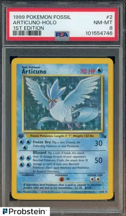 1999 Pokemon Fossil 1st Edition #2 Articuno Holo PSA 8 NM-MT - Image 1