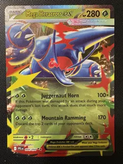 2025 Pokemon Phantasmal Flames Mega Heracross EX 004/094 DOUBLE RARE FULL ART! - Image 1