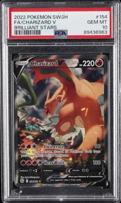 2022 POKEMON SWORD & SHIELD BRILLIANT STARS #154 FULL ART/CHARIZARD V PSA 10 - Image 1
