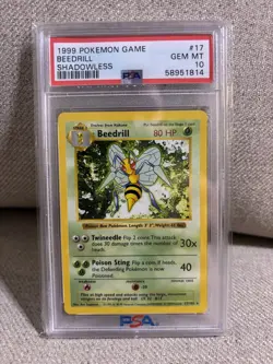 1999 POKEMON BASE SET SHADOWLESS #17 BEEDRILL PSA 10 - Image 1
