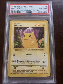 1999 Pokemon Base Set Shadowless Pikachu PSA 8 Near Mint 58/102 - Image 1
