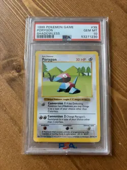 1999 POKEMON BASE SET SHADOWLESS #39 PORYGON PSA 10 - Image 1