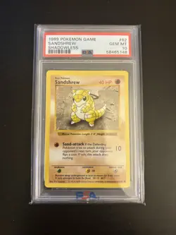 1999 POKEMON BASE SET SHADOWLESS #62 SANDSHREW PSA 10 - Image 1