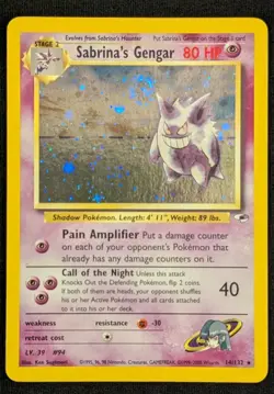 Pokemon TCG Sabrinas Gengar 14/132 Gym Heroes Holo Rare 1999 Near Mint Condition - Image 1