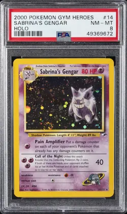 2000 POKEMON GYM HEROES HOLO #14 SABRINA'S GENGAR PSA 8 - Image 1