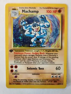 Rare 1st Edition Holographic Machamp Pokemon Card 8/102 Great Condition - Image 1