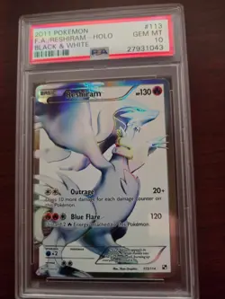2011 Pokemon Black & White Reshiram Holo Full Art #113/114 POP 263 GEM MT PSA 10 - Image 1