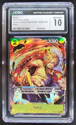 2024 ONE PIECE CCG SANJI BANDAI GAMES FEST RARE OP03-102 CGC 10 C RC7 - Image 1