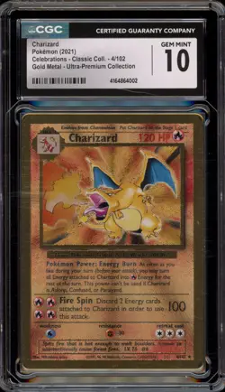 Pokemon Charizard Celebrations Ultra-Premium Coll. Gold Metal Promo #4 CGC 10 - Image 1
