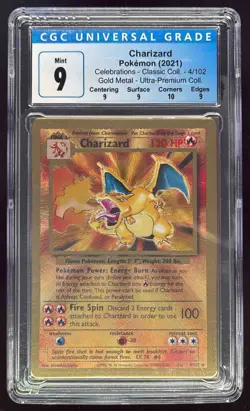 2021 Pokemon Celebrations Ultra Premium Collection Gold Metal #4 Charizard CGC 9 - Image 1