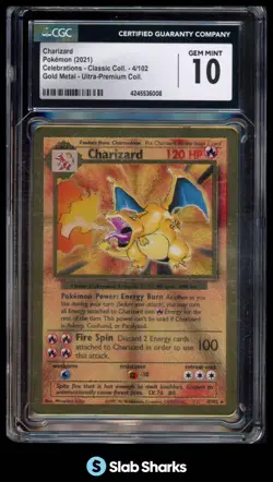 2021 POKEMON CELEBRATIONS #4/102 CHARIZARD GOLD METAL ULTRA-PREMIUM COLL. CGC 10 - Image 1