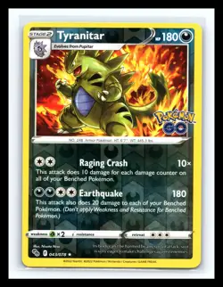 💥 Tyranitar # 043/078 Reverse Holo Rare SWSH Pokemon GO Pokemon TCG - Image 1