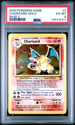 2000 POKEMON BASE SET 2 #4 CHARIZARD-HOLO PSA 6 - Image 1