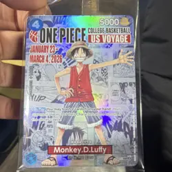 Bandai Monkey D. Luffy College Basketball US Voyage Holo ST05-005 One Piece CCG - Image 1