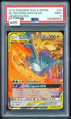 2019 Moltres & Zapdos & Articuno GX Tag Team #44 Hidden Fates PSA 9 Pokemon Card - Image 1