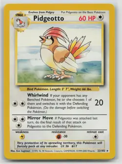 Pokemon Card Pidgeotto Rare Base Set 022/102 - Image 1