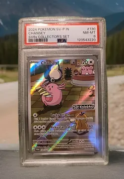 PSA 8 Chansey Illustration Rare #187 2024 Pokemon TWM Masquerade 92601329 - Image 1