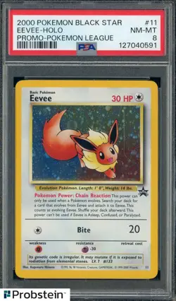 2000 Pokemon Black Star Promo League #11 Eevee Holo PSA 8 NM-MT - Image 1