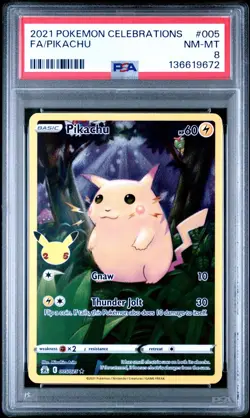 2021 POKEMON CELEBRATIONS #005 FULL ART/PIKACHU PSA 8 NEW - Image 1
