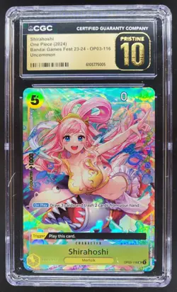 2024 ONE PIECE CCG SHIRAHOSHI BANDAI GAMES FEST OP03-16 CGC 10 PRISTINE C RC7 - Image 1