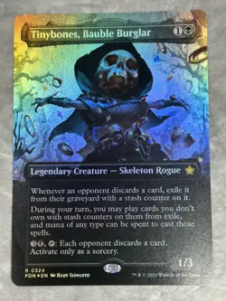 MTG Tinybones, Bauble Burglar Borderless Foundations FDN Foil 324 - Image 1