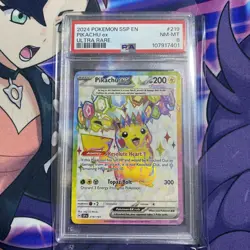 2024 Pokemon SV08 Surging Sparks Pikachu EX Ultra Rare 219/191 #219 PSA 8 NM-MT - Image 1