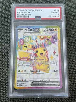 Pikachu EX 2024 Pokemon Surging Sparks EN Ultra Rare #219/191 PSA 8 - Image 1