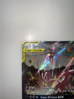 Pokemon TCG Espeon & Deoxys GX Tag Team SM240 Black Star Promo Full Art Holo LP - Image 2