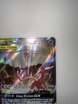 Pokemon TCG Espeon & Deoxys GX Tag Team SM240 Black Star Promo Full Art Holo LP - Image 3