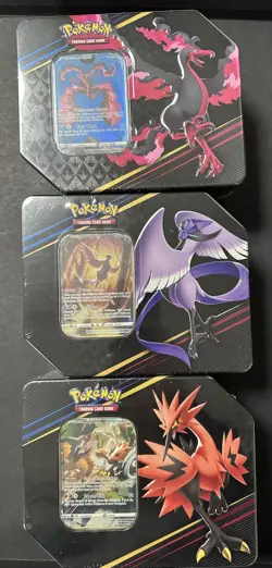 Set of (3) Pokemon TCG: Crown Zenith Sealed Tin Moltres Zapdos Articuno - Image 1