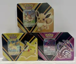 Pokemon TCG V Powers Tins- Eevee V-Eternatus V-Pikachu V-Factory Sealed New! - Image 1