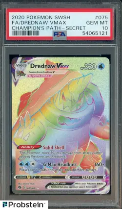 2020 Pokemon SWSH Champion's Path Secret #075 FA Drednaw VMax PSA 10 GEM MINT - Image 1