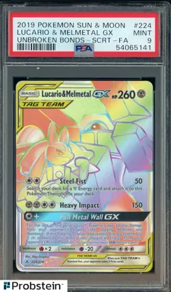 2019 Pokemon Sun & Moon Unbroken Bonds Secret FA Lucario Melmetal Gx PSA 9 - Image 1