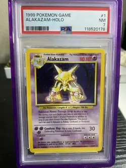 1999 Pokemon TCG Alakazam Base Set Holo Unlimited Rare Card 1/102 PSA 7!! - Image 1
