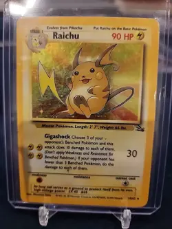 Pokemon TCG Raichu Fossil Holo Rare Card 14/62 Unlimited Vintage, Near Mint LP - Image 1