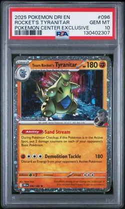 Pokemon TCG Team Rockets Tyranitar Pokemon Center Stamped, 096/182 PSA 10 - Image 1