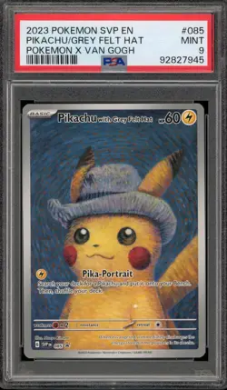 Pokemon Pikachu with Grey Felt Hat Van Gogh Full Art Promo SVP EN 085 PSA 9 Mint - Image 1