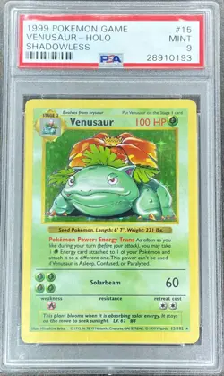 Pokemon Venusaur Base Set Shadowless Holo #15 PSA 9 Mint - Image 1