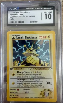 Pokemon Lt. Surge's Electabuzz Gym Heroes 1st Edition Holo Rare #6 CGC 10 - Image 1