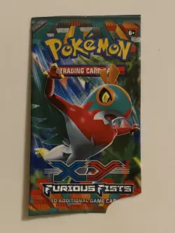 EMPTY Pokemon XY Furious Fists HAWLUCHA EX Booster Pack TORN - Image 1