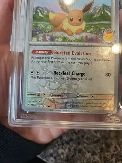 2025 SV Promo 074 Eevee Cosmos Reverse Holo Pokemon Day Stamp AGS 10 WITH SWIRL! - Image 3