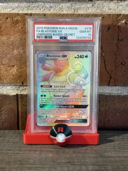 Pokemon 2019 Blastoise GX #218 Rainbow Unbroken Bonds PSA 10 - Image 1