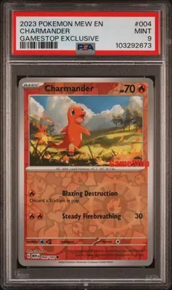 2023 POKEMON MEW EN-151 004 CHARMANDER GAMESTOP EXCLUSIVE - PSA 9 MINT - Image 1