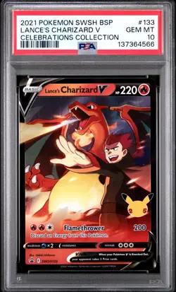 PSA 10 LANCE'S CHARIZARD V SWSH133 BLACK STAR PROMO CELEBRATIONS POKEMON 🔥 - Image 1