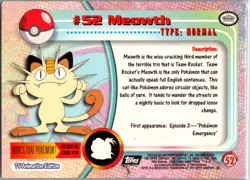 1999 Topps Black Logo Pokemon TV Animation Series FOIL Meowth #52 LP Free Ship - Image 2